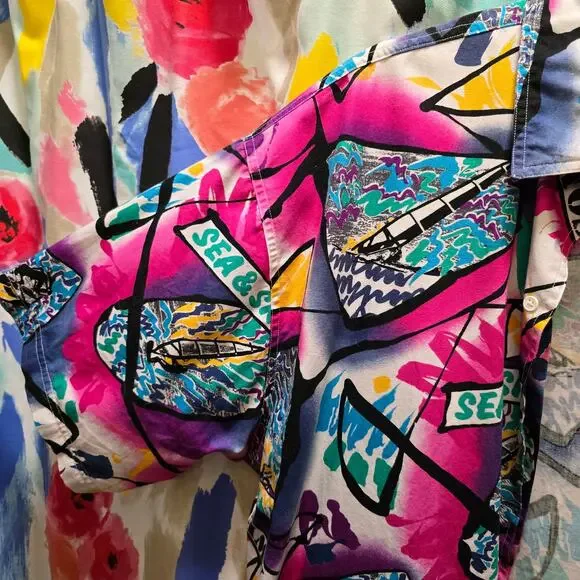 VTG Daniel Hechter 100% cotton colorful Hawaiian surf sail button-down shirt XL - Picture 6 of 13